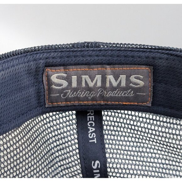 Simms Fishing Products Patch Trucker Mesh Snapback Cap Hat Navy Blue Red White - Picture 5 of 6